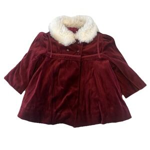 Vintage Baby Cranberry Velvet Fur Trim Fancy Coat By Cute Togs Size 18 M Jacket